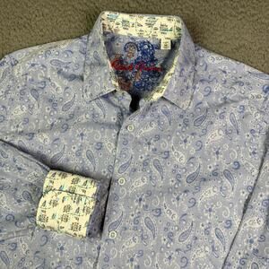 Robert Graham Shirt Mens M Blue Floral Paisley Geometric Long Sleeve Flip Cuff